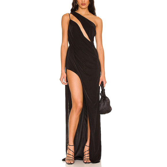 Katie May 'A Cut Above' Black One Shoulder Asymmetric Gown Size M - Picture 1 of 4